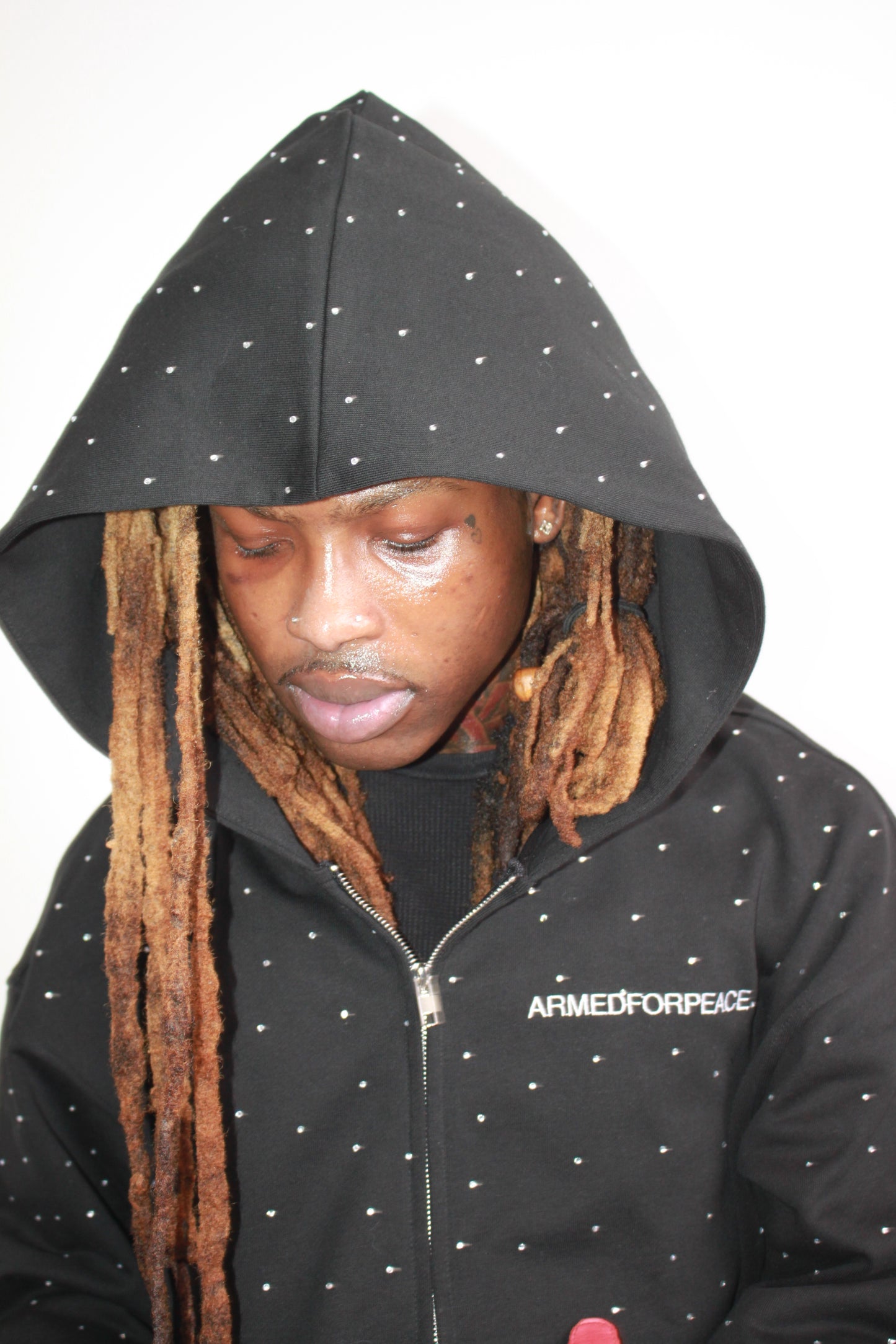 Black Rhinestone Zip Hoodie