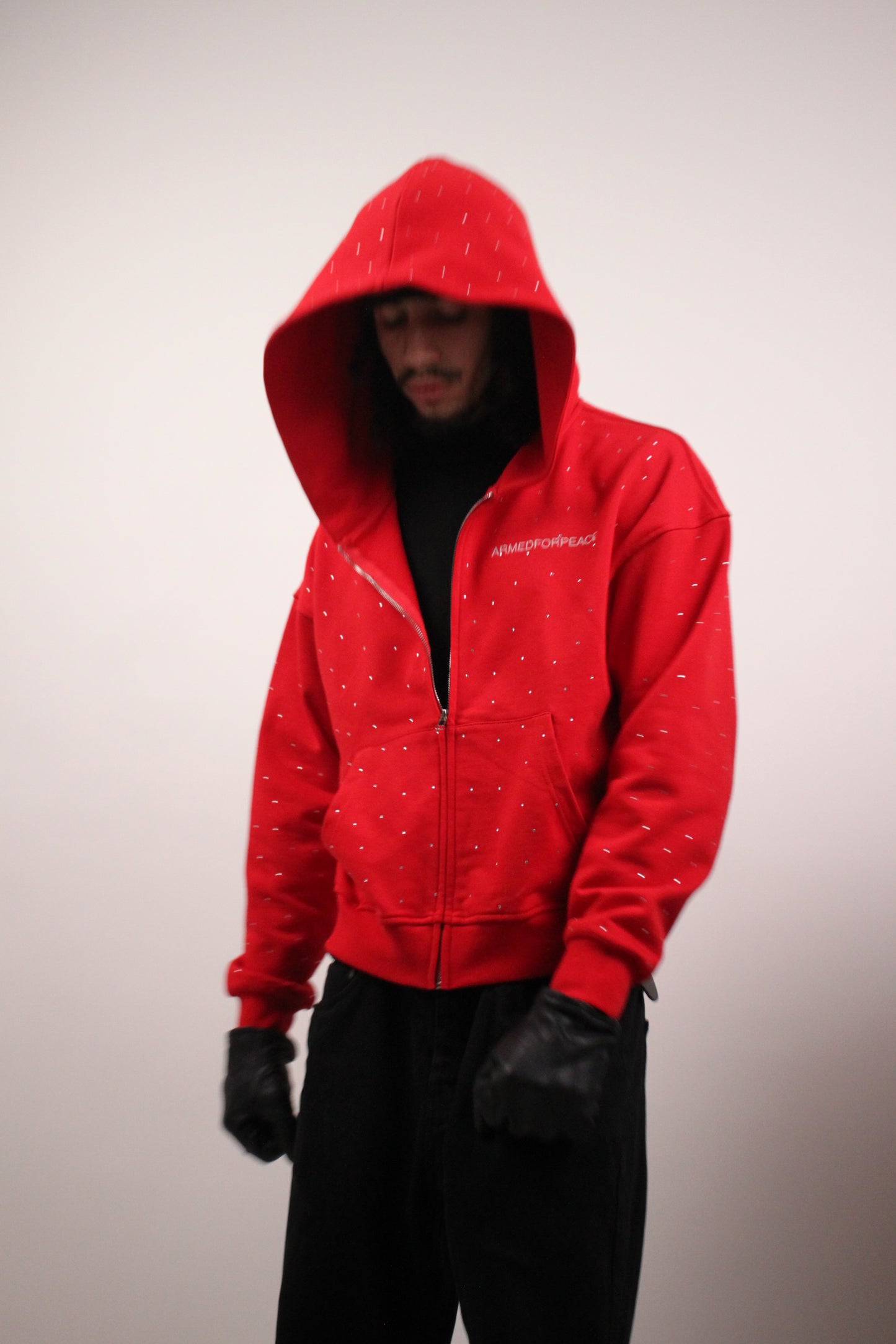 Red Rhinestone Zip Hoodie