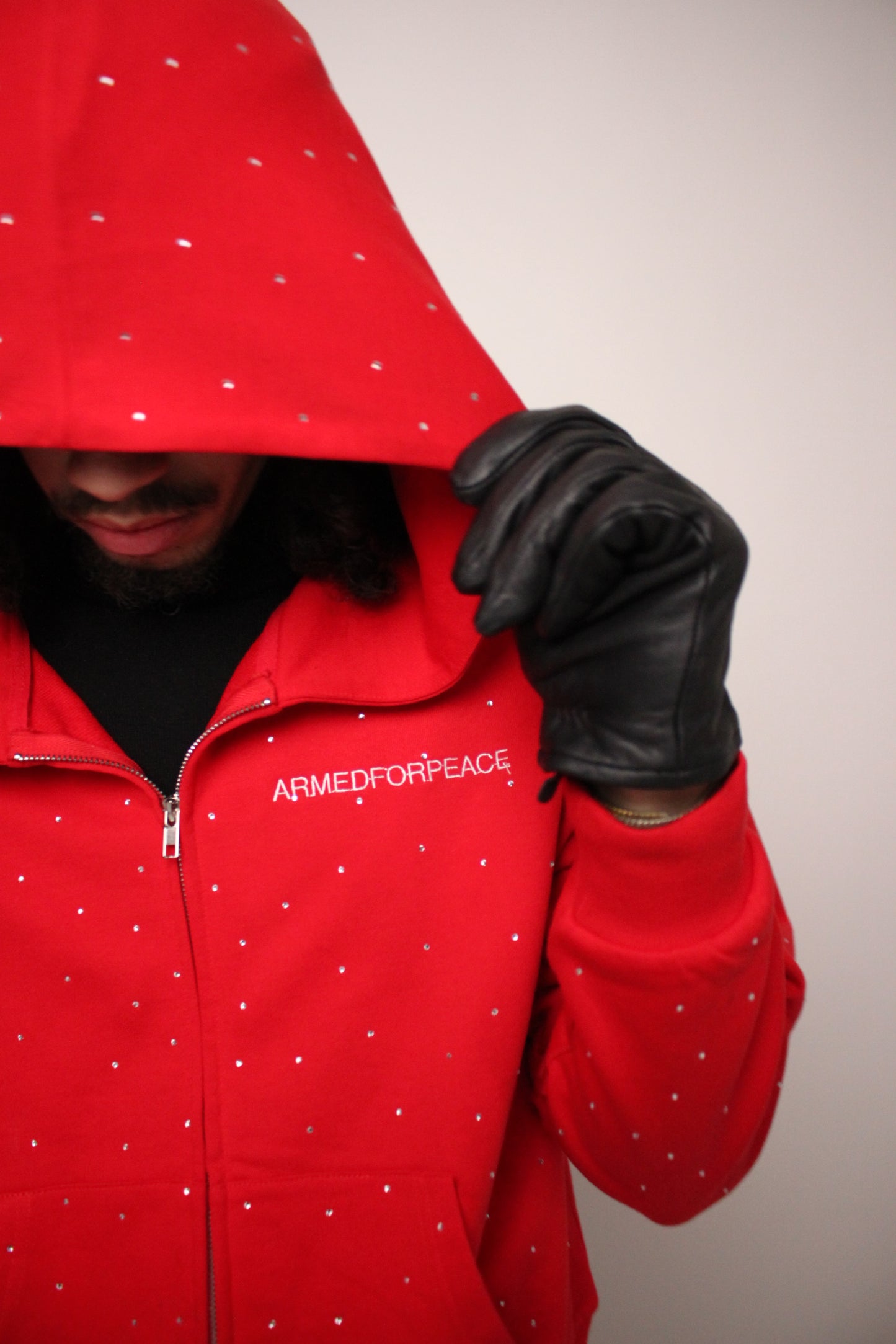 Red Rhinestone Zip Hoodie