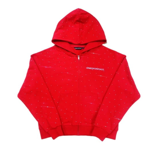 Red Rhinestone Zip Hoodie